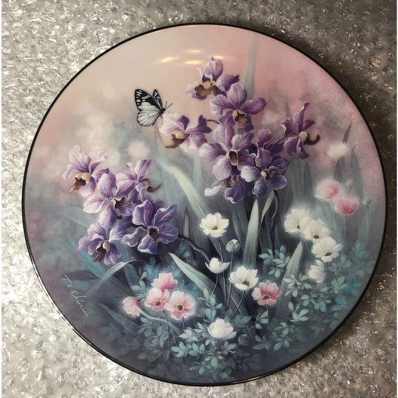 Jewels of the Flowers Complete Set 8 Porcelain w/ Platinum Rim by E. Knowles - Picture 16 of 17